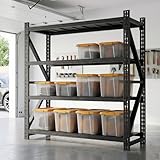 Heavy Duty 4-Tier Garage Shelving Unit, Metal Storage Rack, Industrial Adjustable Steel Shelves for Garage, Warehouse, Basement Organization (Black, 71