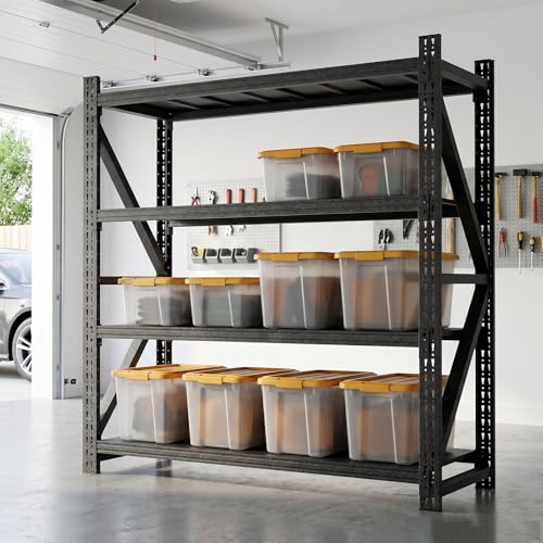 Heavy Duty 4-Tier Garage Shelving Unit, Metal Storage Rack, Industrial Adjustable Steel Shelves for Garage, Warehouse, Basement Organization (Black, 71