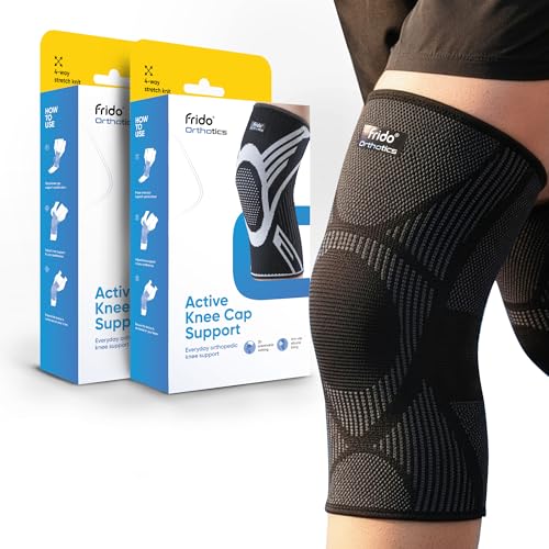Image of Frido Active Knee Cap Support for Men & Women | Active Compression for Pain Relief & Joint Support | Knee Sleeve for Gym, Running, Jogging, Sports & Workout | Anti-Sweat Knee Brace (2 Pair) Core Black, XL