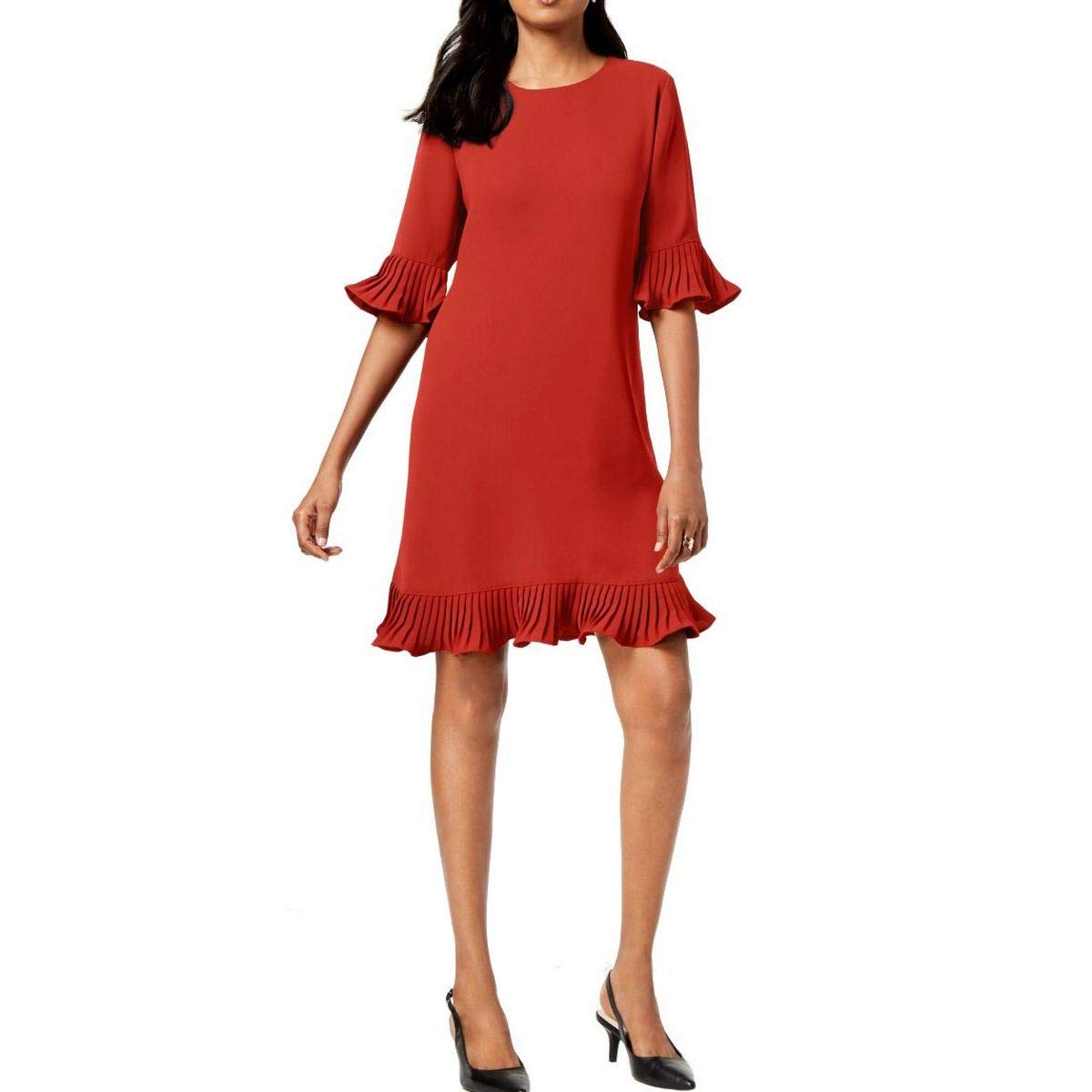 Alfani Womens Pleated Flounce Dress, Red,
