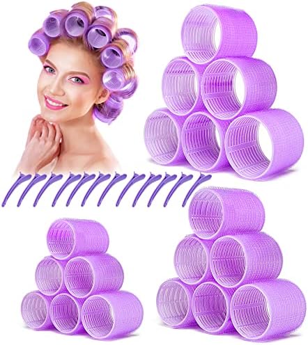 YEVYO Jumbo Hair Rollers, 30 Pcs Large Hair Rollers for Long Hair, Big Self Grip Hair Rollers for Women Curls at Home (Purple)