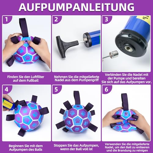 HETOO Hundeball Hundespielzeug Ball mit Griff für Hund Interaktives Schleppen von Krieg Wasser Hundebälle Spielzeug Geburtstagsgeschenk für Mittel/Große Hunde (6 Zoll Lila Blau)