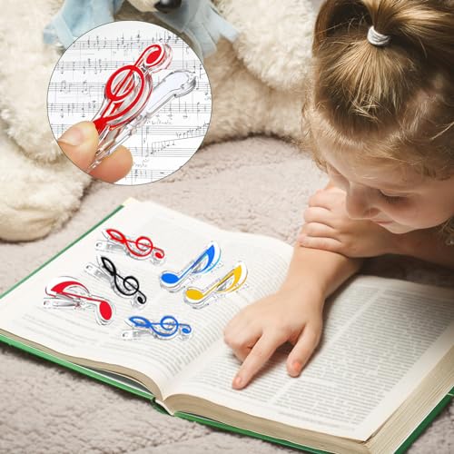 YOKIVE 20 Pcs Music Note Clips, Plastic Music Book Clip, Decoration and Marking, Great for Office/Piano Room (5 Colors, 2.8 x 1.2 Inch)