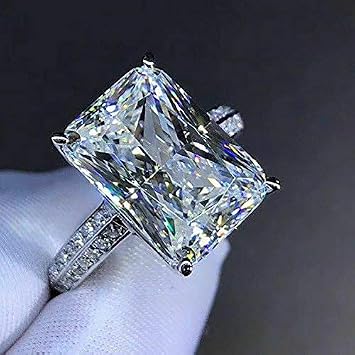925 Sterling Silver Fashion Large Rectangle Diamond Women'S Ring Aaa Three Dimensional Cutting Super Shiny Zircon Ring Dinner Party Engagement Wedding Jewelry (T1/2)