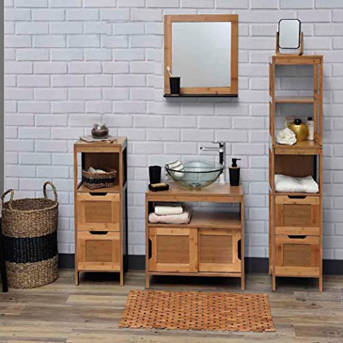 Evideco French Home Goods Wall-Mounted Sink Floor Cabinet Mahe 2 Doors Bamboo Wood #TOP4