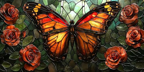 Broderie Diamant Complète Ronde Fleurs Papillon | Idée Cadeau Créatif 80 x 160 cm