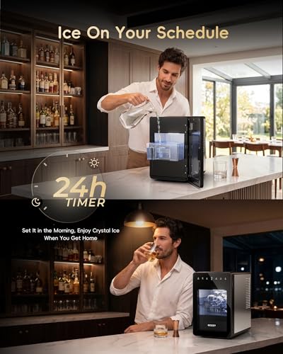 Image of ecozy 2 inch Large Ice Cube Maker with CrystalFlux Technology, 2 pcs in 30 Mins with Eco Mode, 72 pcs /Day, 24H Timer, Clear Square Ice Machine with Self-Cleaning, Enhanced Insulation for Whiskey Bar | Square Ice 72 pcs / Day, Self-Cleaning for Whiskey Bar