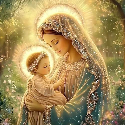 Diamond Art Kits for Adults Shining Jesus Mother Diamond Paintings Kits for Beginners 5D DIY Paint By Diamonds Full Round Drill Diamond Dot Gem Art Painting Kits for Home Wall Art Decor 13.8X13.8