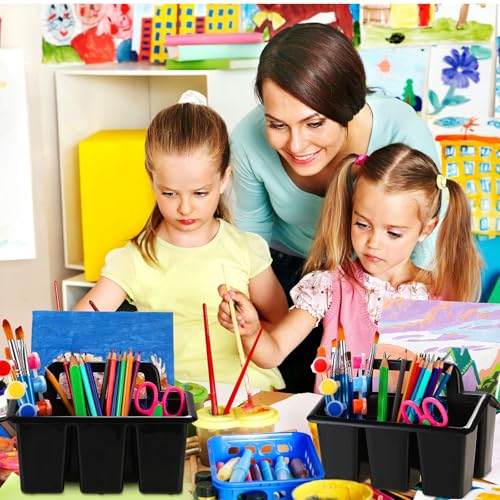 Image of WILLBOND 12 Pcs Classroom Storage Caddies Stackable Utility Caddies with 4 Compartment Plastic Caddy with Handle Portable Storage Bins Organizers for Kids Schools Art Craft Supplies