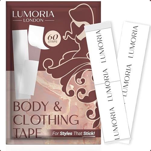 LUMORIA Double Sided Body for Clothes (60 Pack) - Fashion & Fabric Adhesive, Perfect for Dress or Hem Support, Clear Body Tape for Skin, No-Residue & Strong Hold