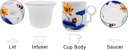 Miniatura 2 de Taza de té de porcelana con tapa de infusor y juegos de platillos  Taza de café de cerámica china Jingdezhen Taza de té de hoja suelta Sistema de