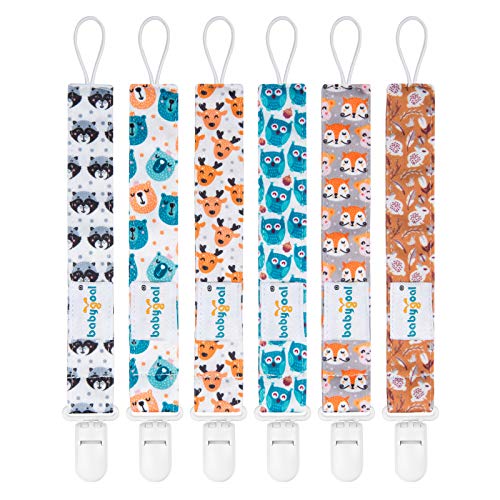 Babygoal Animal Pacifier Clips, 6 Pack Pacifier Holder for Boys and Girls Fits Most Pacifier Styles &Teething Toys and Pacifier Clip Pack 6PS18