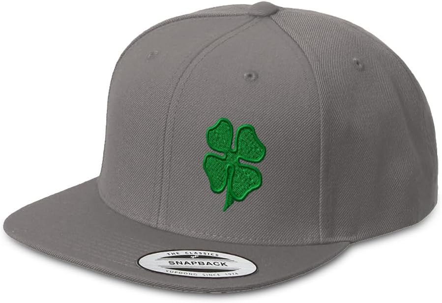 Snapback Hat for Men Flat Bill Left Side Panel Hats Four Leaf Clover Ireland Irish St Patrick's Embroidered Flat Bill Hat