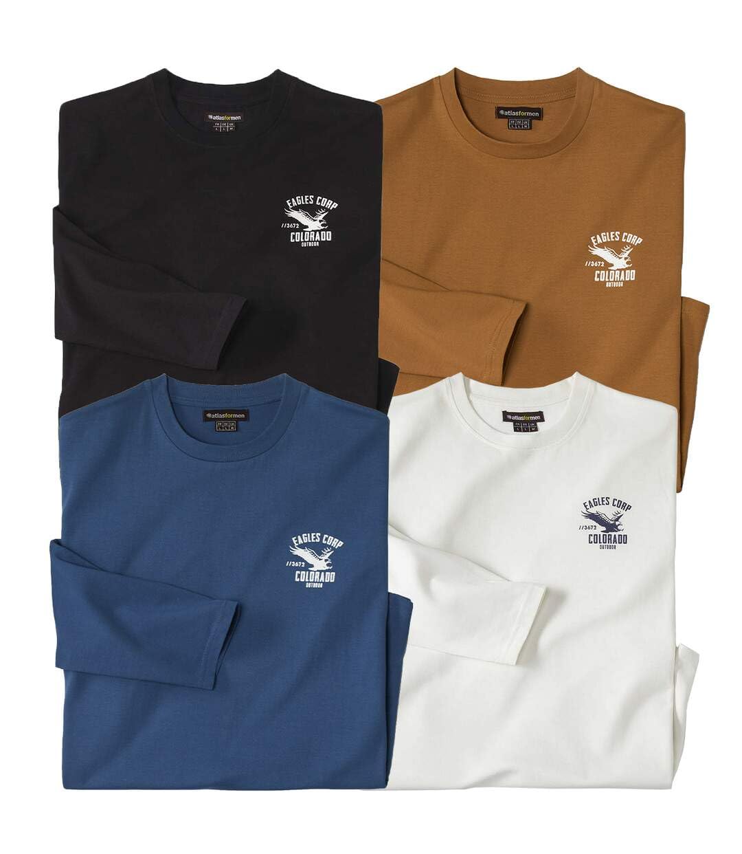 ATLAS FOR MEN - Lote de 4 Camisetas para Hombre - Mangas largas - Disponible en Tallas Grandes, Desde la M hasta la 5XL