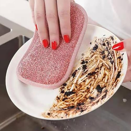 Image of 4 PCS Scouring Pad Sponges Kitchen Microfiber Cleaning Sponges Reusable Dish Sponge for Dishes, Pots and Pans