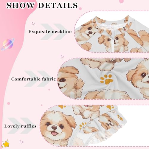 ALAZA Puppy Dog Footprint Girls One Piece Swimsuit Long Sleeve Rash Guard Swimsuits UV 50+ Swimwear Zipper4