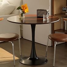 24" Round Dining Table for 2-4 People - Tulip Table Modern Kitchen Table Mid-Century Coffee Table with Wooden MDF Top & Steel Base for Small Places Dining Room Living Room Cafe Walnut