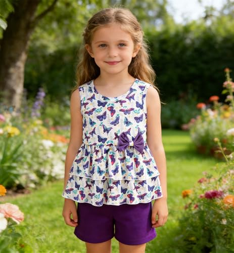 Image of Girls 2 Piece Outfit Summer Short Set Sleeveless Bow Knot Tank Top and Shorts Cute Clothes for Toddler Girls