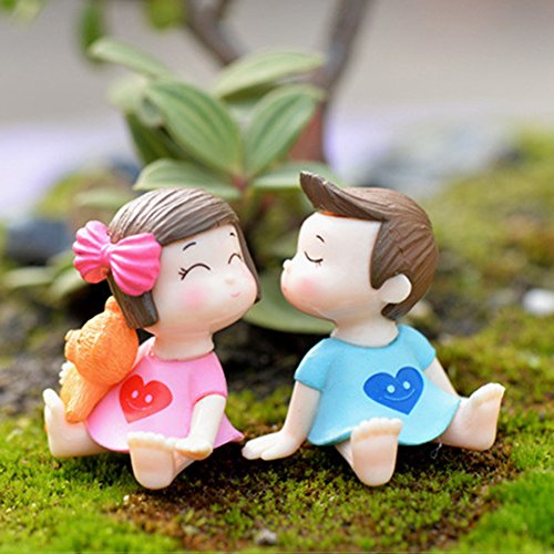 Liuqingwind 1007426-GARDENDECOR Miniature Fairy Gardens Accessories 2Pcs Cute Bow Girl Boy Lovers Mini Dollhouse Micro Landscape Miniature Ornaments thumb #2