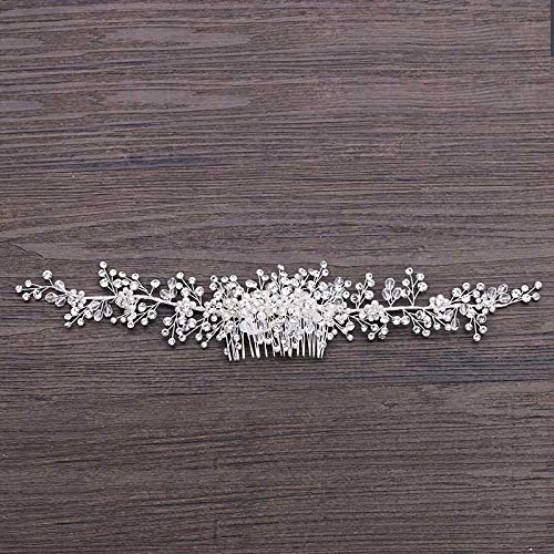 Tiara de cristal y perlas JFDBGU para novia peinado con peine de boda elegante 7