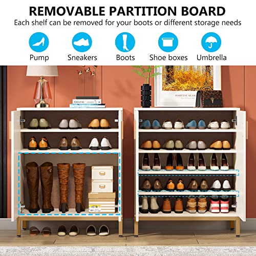 Image of Tribesigns Shoe Cabinet with Doors, 20 Pairs Entryway Shoe Storage Cabinet with Shelves, 5-Tier Modern Free Standing Shoe Racks Storage Organizer for Living Room(White /Gold)