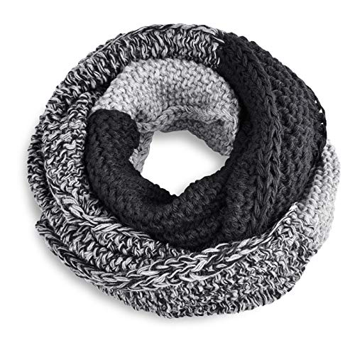 Neverless® Damen Loopschal Strickschal Schlauchschal Winterschal Grobstrick zweifarbig hellgrau-dunkelgrau