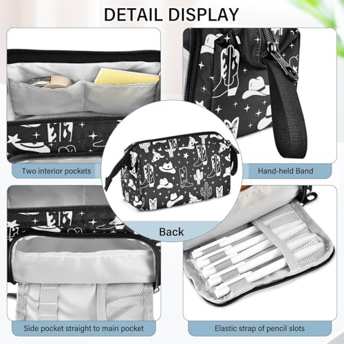 Image of Western Cowboy Black Pencil Case Pouch Big Capacity Pencil Bag Box Organizer Pen Case with Zipper Pencil Boxes for Girls Boys Women School College Office