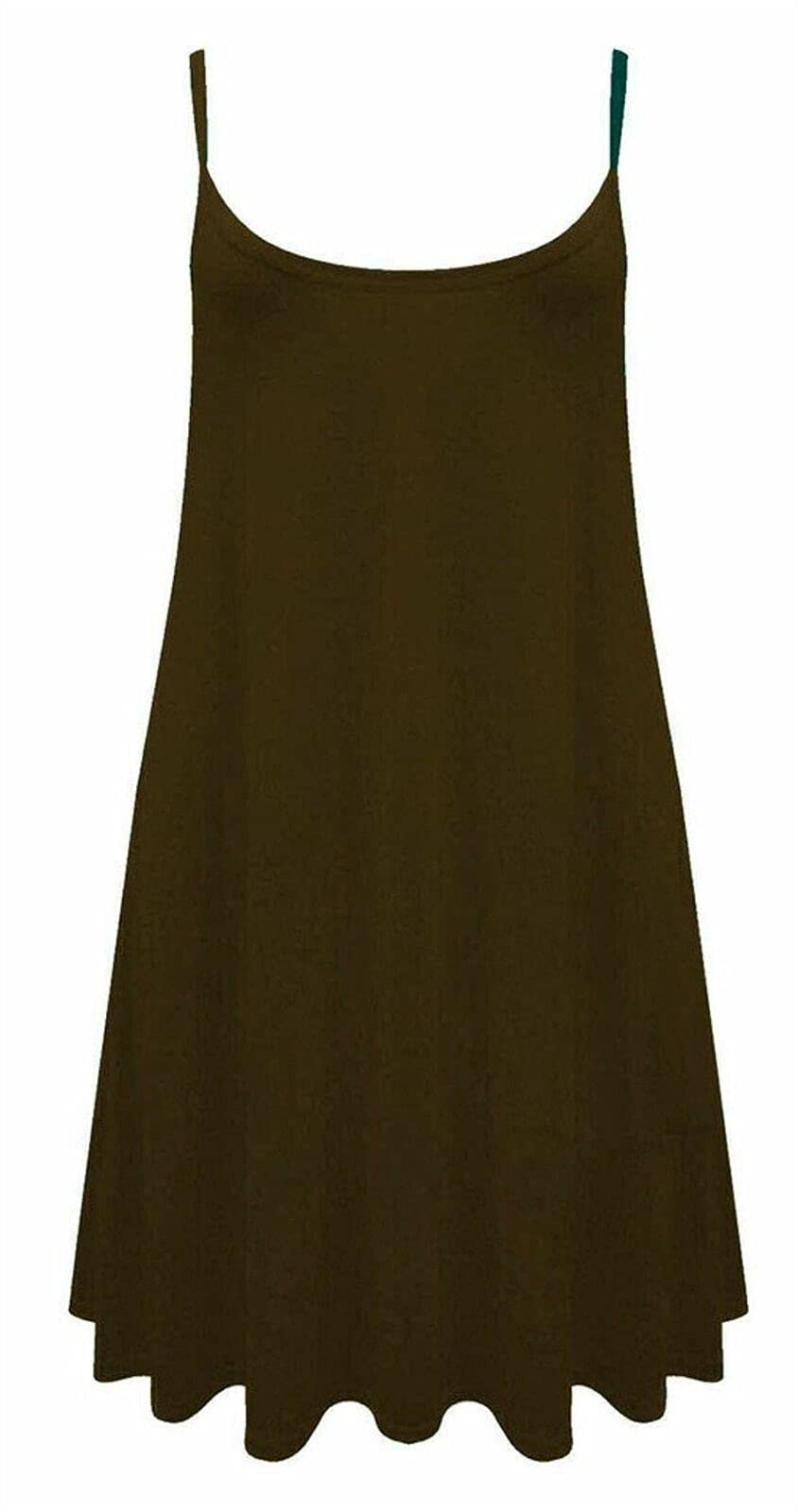 FAIRY BOUTIQUE Plus Size Womens Sleeveless Strappy Printed Cami Swing Tops Ladies Mini Dress Camisole Vest Top Brown