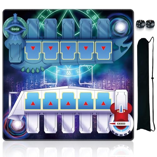 Auralvia 2-Player TCG Playmat with Field Zones (24x24) + Bag & 2 Ancient Eye Dice Square Duel Game Mat Compatible with YuGiOh Non-Slip Rubber Battle Map (Eyes)