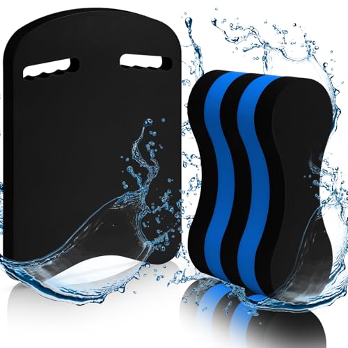 Motionchic 2 Pcs Swimming Kickboard Pull Buoy Set Training Aid Float Pull Buoy Leg Float Swimming Training Equipment Accessories for Hand Leg Adults Children Beginners Exercise Fitness(Black)