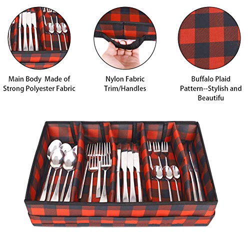 Flatware Storage Chest, Cutlery Container Box,Utensils Holder, Silverware Tray, Kitchen Knife Drawer Organizer, 5 Compartments, Removable Lid, Transparent Window,2 Handles and Large Capacity - Thumbnail 6