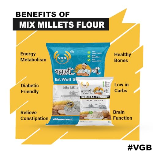 Image of Vasani G Mixed Millet Flour - Natural Multi Millet Atta (Bajra, Jowar, Ragi, Kodo, Sawa) | 5 in 1 Mix Millet | High Fiber & Nutrition-Rich Flour | 500g