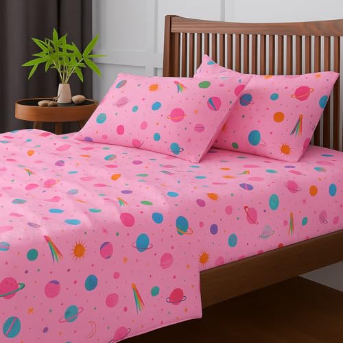 Image of Double Size Bedsheet - Dreamy Galaxies - 90 x 100 Inches - Brushed Microfiber Flat Sheet with Pillow Covers - Soft, Cooling, Wrinkle & Fade Resistant