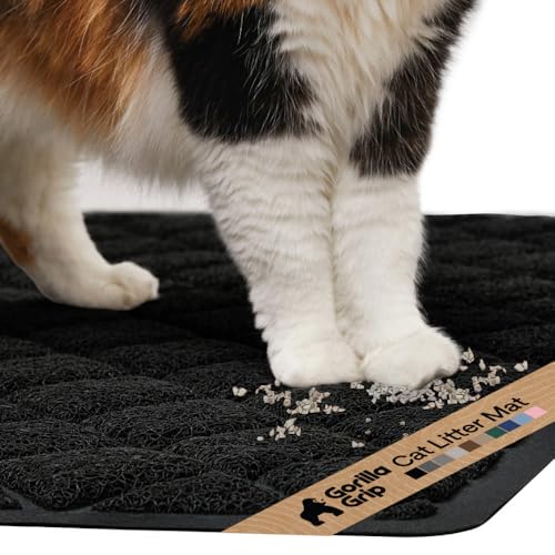 Image of GORILLA GRIP Cat Litter Box Mat, Cushioned Coil Mesh Litter Trapping Mats, Scatter Control Supplies for Less Mess, Phthalate Free, Ultra Deep Catch Grooves, Rinse or Vacuum to Clean, 17x11 Black