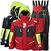 Men’s PRO Sailing Jacket Waterproof & Offshore Bib Pants + Hi-Vis Hoodie 3-Piece Wet Weather Gear for Crew & Ocean Racing (Navy, L)