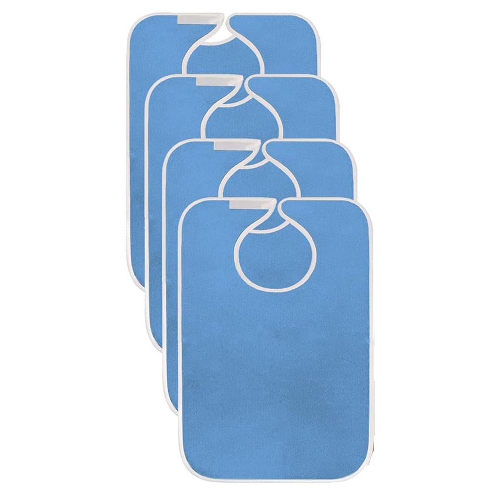 UDSKNV[KSL Adjustable Terry Cloth Adult Bibs(4pcs) for Elderly Men for Eating Clothing Protection for Women Protector