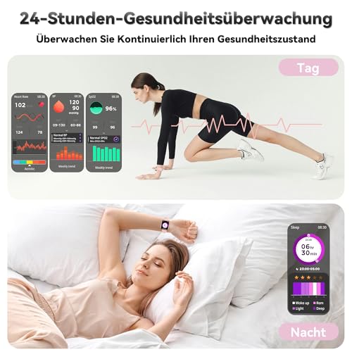 Smartwatch Damen Herren, 1.83" HD Fitness Tracker mit Schrittzähler/Blutdruckmessung/Pulsuhren/Telefonfunktion, Schlaftracker, 120+ Sportmodi, IP68 Wasserdicht Fitnessuhr&Sportuhr für Iphone Android 3