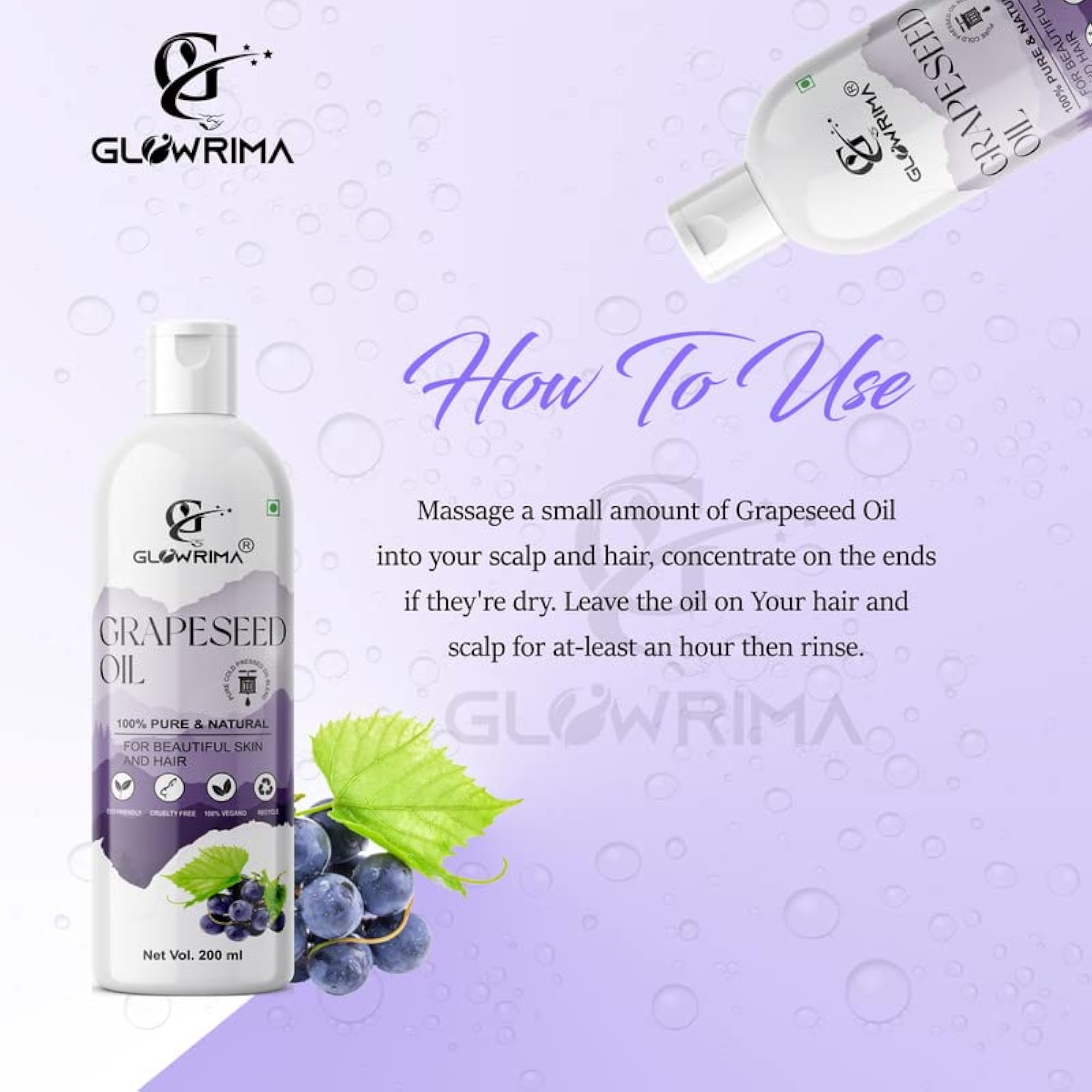 100% Pure Cold Pressed Grapeseed Oil for Skin and Hair