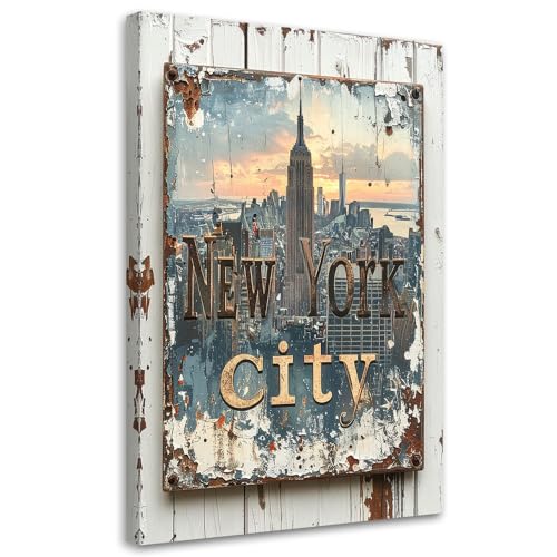 Feeby - Impression sur Toile - Intissé Tableau Decoration Murale - Lettrage New York vintage - 40x60 1partie - Salon Peinture Tableaux - Moderne - Décoration...