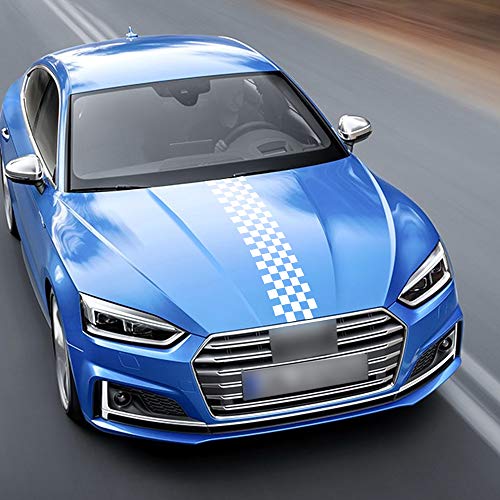 Tomall 49.8"X 9.2" Hood Stripe Sticker For Car Auto Racing Body Side Stripe Decal For Car Skirt Roof Hood Bumper Stripe Decal Vinyl Modified Stripe Decal Decoration For Car Hood (White) #TOP3