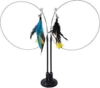 Cat Fishing Pole Toy,360 Degrees Rotatable Cat Wand, Detachable Feather Replacement Kitten Feather Toy, Abs Interactive Cat Teaser, Cat Feather Teaser Wand Toys for Indoor Cats, Pet Teaser for Home