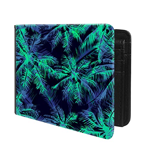 (Tropical Palm Tree Jungle Pattern-3 Front Pocket Slim Bifold Leather Wallet RFID Blocking with ID Window for Men