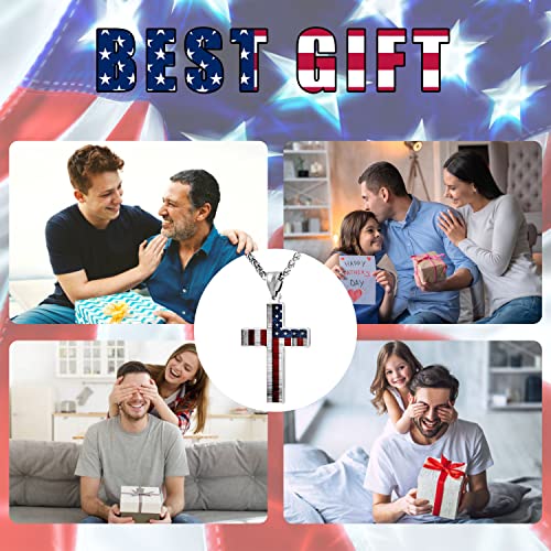 Juhiopoi American Flag Bass Cross Pendant Necklace For Mens Women Jewelry Religious Pendant Chain Necklace thumb #8