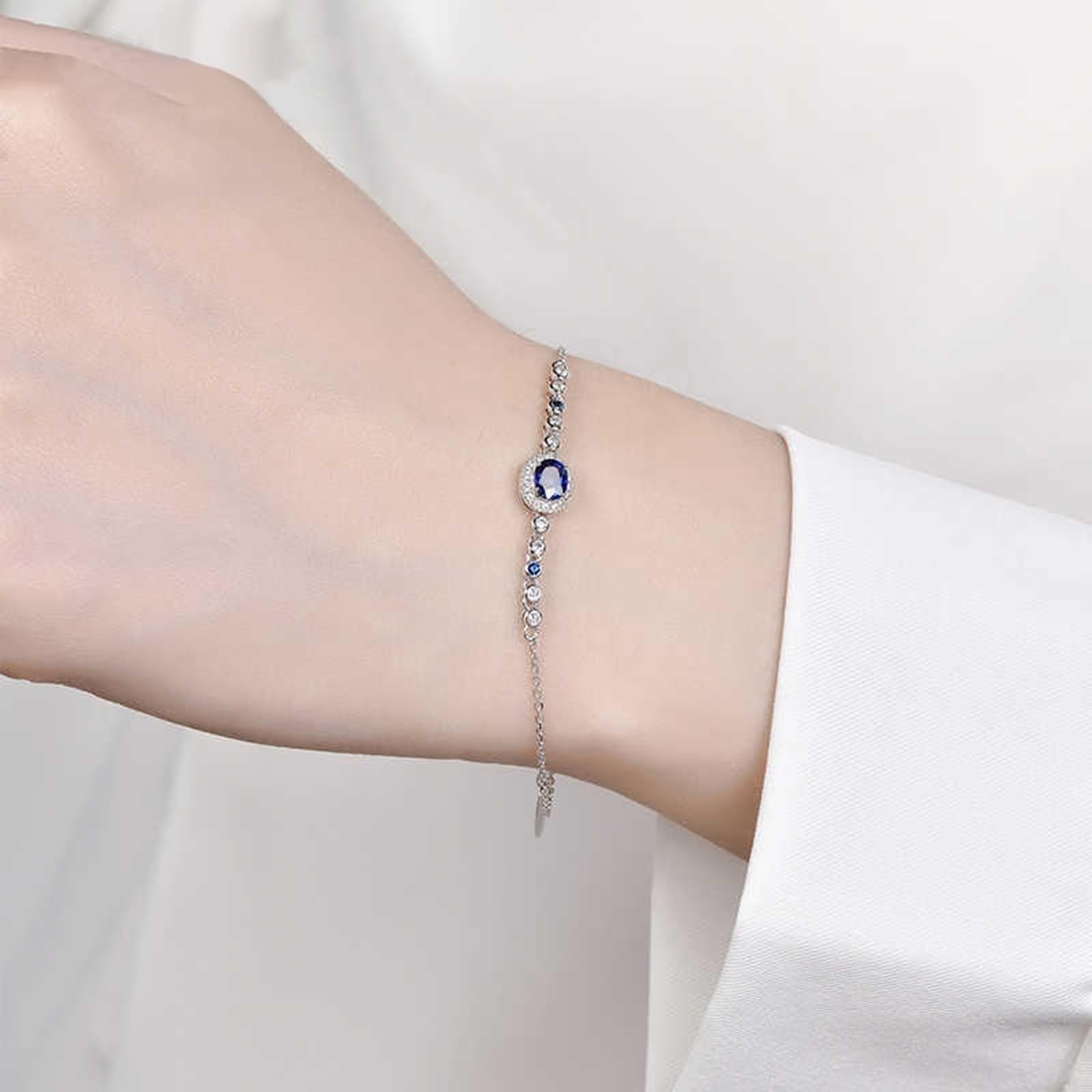 Pulsera para mujer de oro blanco auténtico de 9 K/14 K/18 K, azul de 0,44 quilates, zafiro clásico, corte ovalado, moissanita, pulsera para mujer, oro de 18/14/9 quilates