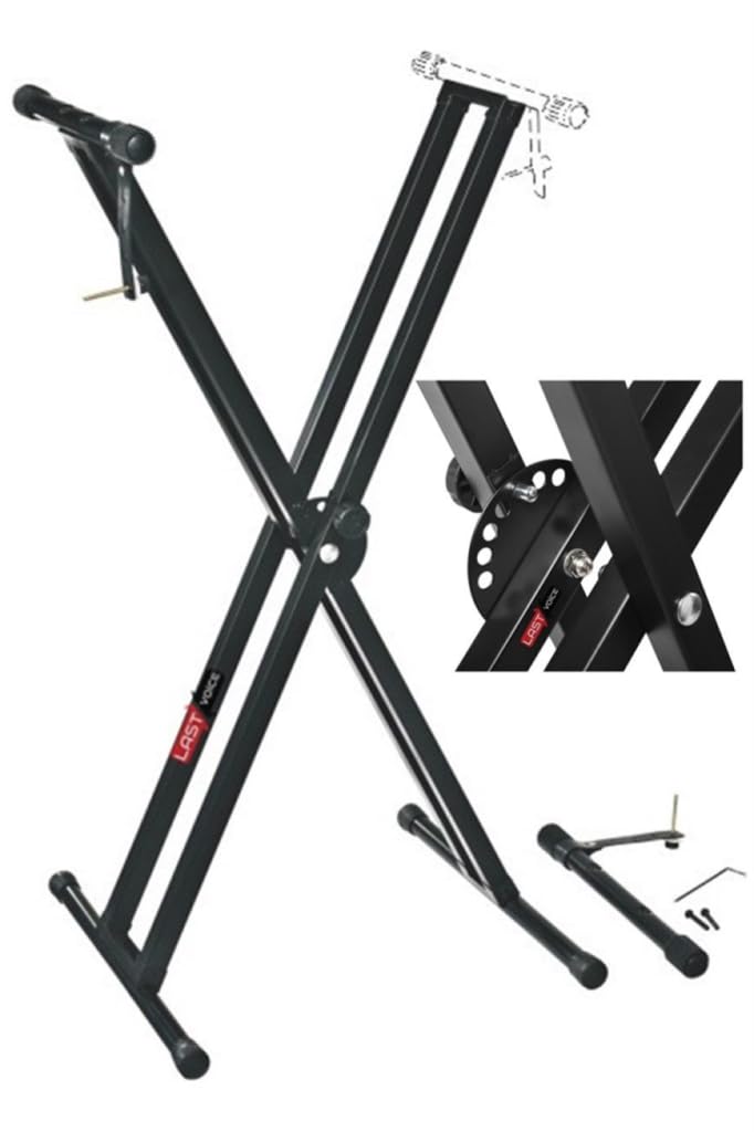 LASTVOİCE Ks-04D Çift Profilli 7 Kademeli Üst Segmen Org Sehpası Standı Ayağı (Sabitleme Kayışlı)