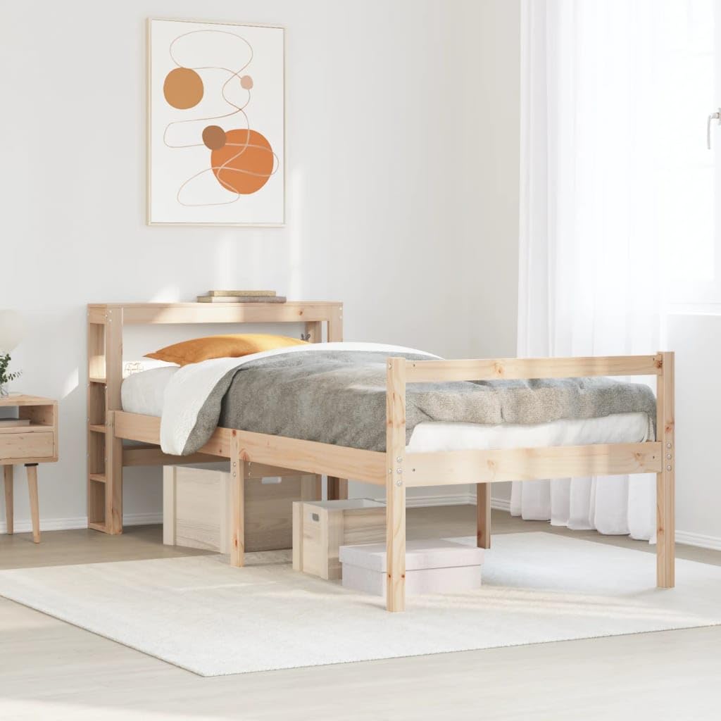 Seniorenbett Massivholz Kiefer 75x190 cm mit Kopfteil Lattenrost und Stauraum, Robustes Bettgestell für Schlafzimmer, seniorengerechter Liegekomfort und praktische Aufbewahrung