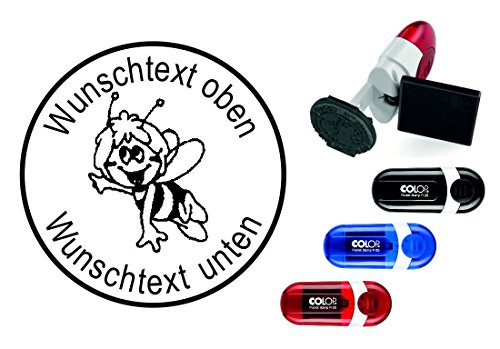 Geocaching-stämpel serietidning bi – med personligt namn – Ø 24 mm