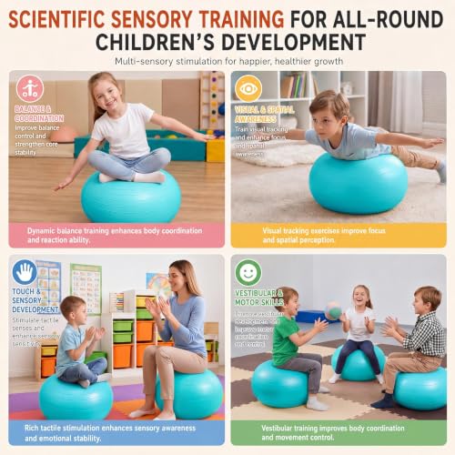 Image of Lewtemi 4 Pcs Flexible Seating for Classroom Elementary 20 Inch Yoga Ball Chair Inflatable Donut Ball Chair with Inflator for Kids Student Sensory Balance Office Exercise (Blue)