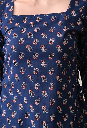 Image of MEERA FAB Women's Floral Printed Cotton Short Kurta Square Neck | Floral Printed Kurta with Full Sleeves | Short Kurti for Women