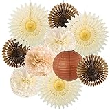 【Paket Beinhaltet】 Sie erhalten: 20 cm Braunes Pompons *1, 20 cm Cremegelbes Pompons *2, 35 cm Cremegelber Fächer *3, 20 cm Kleiner Braun Fächer *3, 20 cm Lampions Braun *1.
